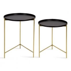 Ulani 18.50 in. Black Round Metal End Table with 2-Pieces by Kate and Laurel -Sealy Sales Store black gold kate and laurel end side tables 220820 4f 1000