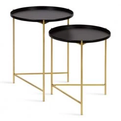 Ulani 18.50 in. Black Round Metal End Table with 2-Pieces by Kate and Laurel