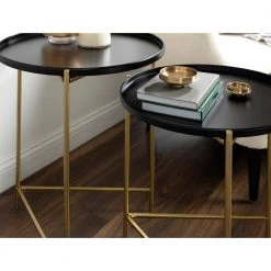 Ulani 18.50 in. Black Round Metal End Table with 2-Pieces by Kate and Laurel -Sealy Sales Store black gold kate and laurel end side tables 220820 76 1000