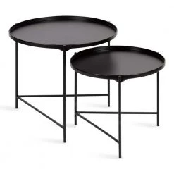 Ulani 23.00 in. Black Round Metal End Table with 2-Pieces by Kate and Laurel
