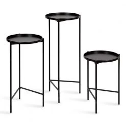 Ulani 12.00 in. Black Round Metal End Table with 3-Pieces by Kate and Laurel
