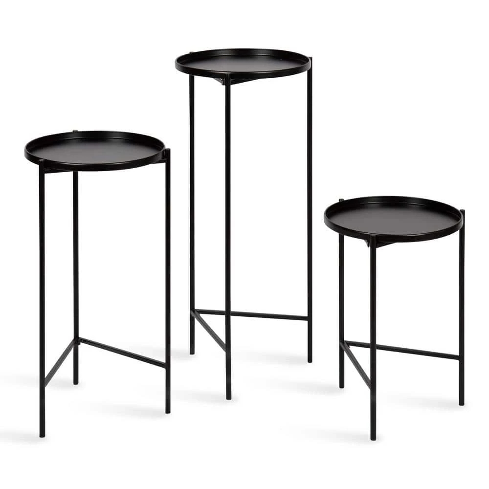 Ulani 12.00 in. Black Round Metal End Table with 3-Pieces by Kate and Laurel 3 Ulani 12.00 in. Black Round Metal End Table with 3-Pieces by Kate and Laurel