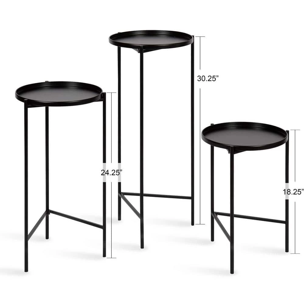 Ulani 12.00 in. Black Round Metal End Table with 3-Pieces by Kate and Laurel 6 Ulani 12.00 in. Black Round Metal End Table with 3-Pieces by Kate and Laurel - Image 4