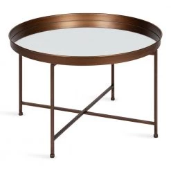 Celia Bronze 19 in. Round Glass (Mirror) Top Coffee Table by Kate and Laurel