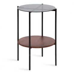 Ottelo 18 in. Brown Round Glass End Table by Kate and Laurel