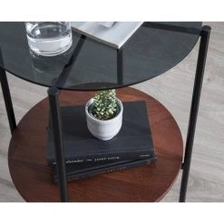 Ottelo 18 in. Brown Round Glass End Table by Kate and Laurel -Sealy Sales Store brown kate and laurel end side tables 219245 76 1000