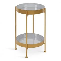 Nira 15 in. Gold Round Metal End Table by Kate and Laurel