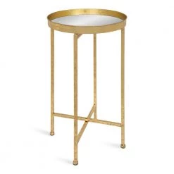 Celia 14 in. Gold Round Glass End Table by Kate and Laurel