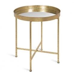 Celia 18.25 in. Gold Round Glass End Table by Kate and Laurel