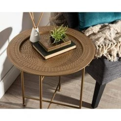 Razza 19 in. Gold Round Metal End Table by Kate and Laurel -Sealy Sales Store gold kate and laurel end side tables 219323 76 1000