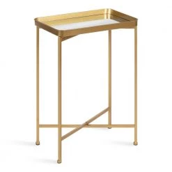 Celia 18 in. Gold Rectangle Glass End Table by Kate and Laurel