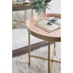 Celia 18.37 in. Gold Round Metal End Table by Kate and Laurel -Sealy Sales Store gold pink kate and laurel end side tables 219939 76 1000