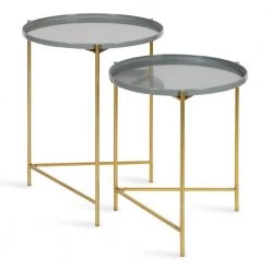 Ulani 18.50 in. Gray Round Metal End Table with 2-Pieces by Kate and Laurel