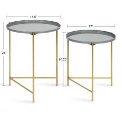 Ulani 18.50 in. Gray Round Metal End Table with 2-Pieces by Kate and Laurel -Sealy Sales Store gray gold kate and laurel end side tables 220818 c3 1000