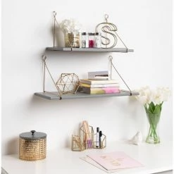 Vista 24 in. x 10 in. x 10 in. Gray/Gold Decorative Wall Shelf Set by Kate and Laurel -Sealy Sales Store gray kate and laurel end side tables 213968 31 1000
