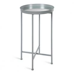 Celia 13.75 in. Gray Round Glass End Table by Kate and Laurel