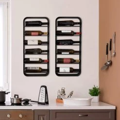 Armenta 4 in. x 13 in. x 30 in. 6-Bottle Gray Metal Floating Decorative Cubby Wall Shelf Without Hooks Without Brackets by Kate and Laurel -Sealy Sales Store gray kate and laurel wine racks 218798 76 1000