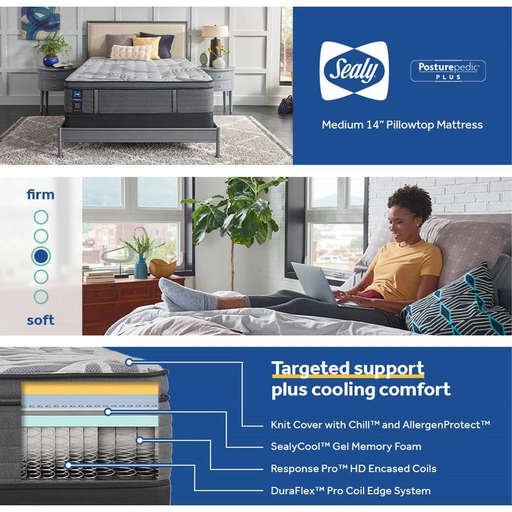 Posturepedic Plus 14 in. Medium Innerspring Euro Pillow Top King Mattress by Sealy 6 Posturepedic Plus 14 in. Medium Innerspring Euro Pillow Top King Mattress by Sealy - Image 4