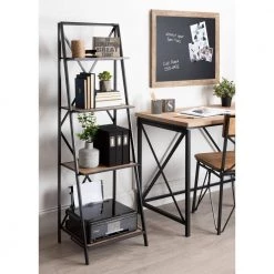 Lockridge 18 in. x 57 in. x 16 in. Natural Wood and Black Decorative Freestanding Shelf by Kate and Laurel -Sealy Sales Store natural kate and laurel bookcases bookshelves 214566 31 1000