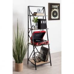 Lockridge 18 in. x 57 in. x 16 in. Natural Wood and Black Decorative Freestanding Shelf by Kate and Laurel -Sealy Sales Store natural kate and laurel bookcases bookshelves 214566 76 1000