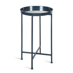 Celia 13.75 in. Navy Blue Round Glass End Table by Kate and Laurel