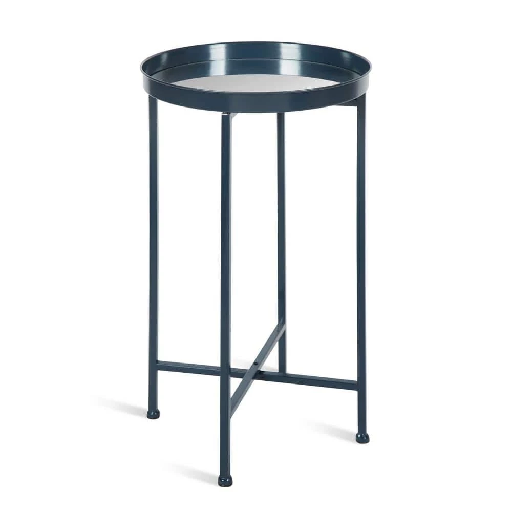 Celia 13.75 in. Navy Blue Round Glass End Table by Kate and Laurel 3 Celia 13.75 in. Navy Blue Round Glass End Table by Kate and Laurel