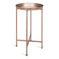 Celia 13.75 in. Rose Gold Round Glass End Table by Kate and Laurel