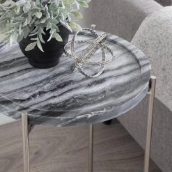 Vale 15.50 in. Silver Round Marble End Table by Kate and Laurel -Sealy Sales Store silver kate and laurel end side tables 219298 76 1000