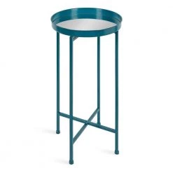 Celia 14 in. Teal Round Glass End Table by Kate and Laurel