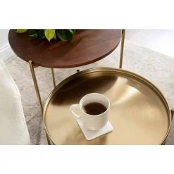 Ulani 18.50 in. Walnut Brown Round Wood End Table with 2-Pieces by Kate and Laurel 15 Ulani 18.50 in. Walnut Brown Round Wood End Table with 2-Pieces by Kate and Laurel -Sealy Sales Store walnut brown gold kate and laurel end side tables 220822 76 1000