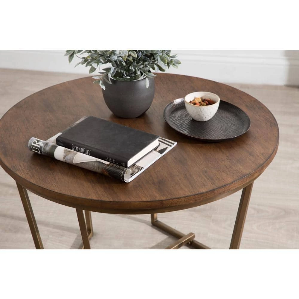 Solvay Walnut Brown 18 in. Round Wood Coffee Table by Kate and Laurel 3 Solvay Walnut Brown 18 in. Round Wood Coffee Table by Kate and Laurel - Image 2