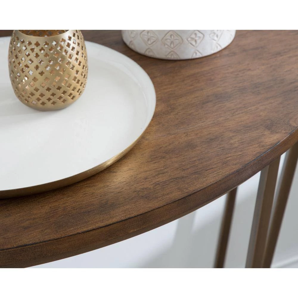 Solvay Walnut Brown 36 in. Half Circle Wood Console Table by Kate and Laurel 8 Solvay Walnut Brown 36 in. Half Circle Wood Console Table by Kate and Laurel - Image 6