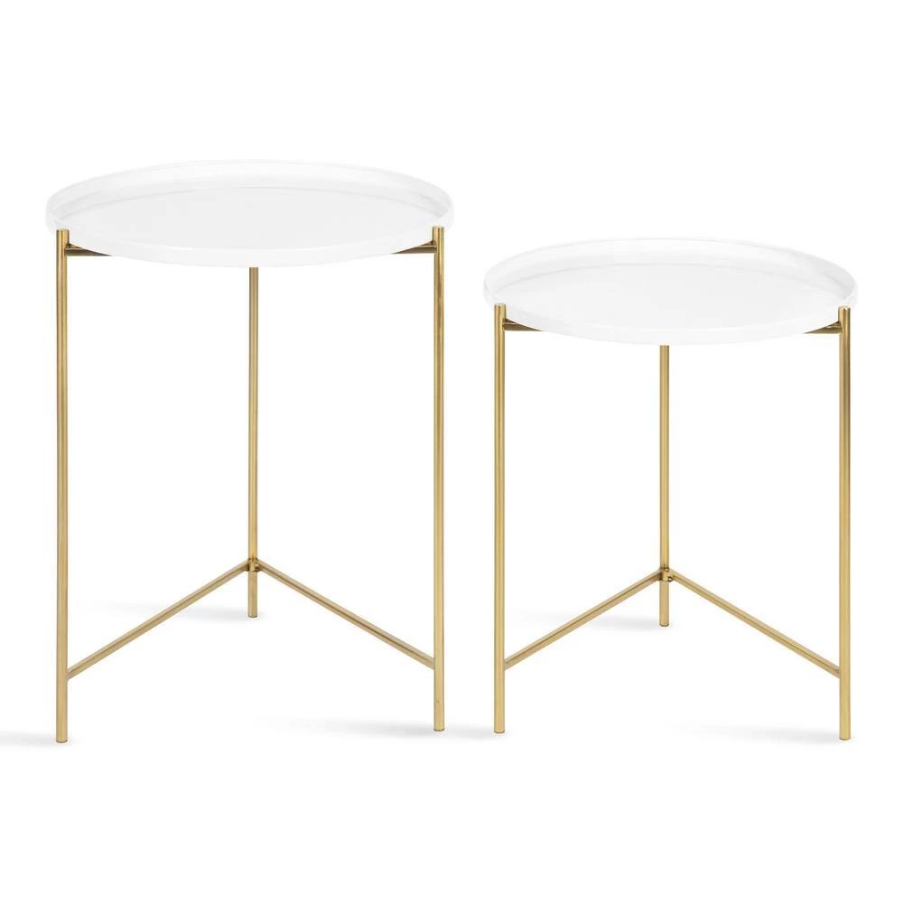 Ulani 18.50 in. White Round Metal End Table with 2-Pieces by Kate and Laurel 7 Ulani 18.50 in. White Round Metal End Table with 2-Pieces by Kate and Laurel - Image 5