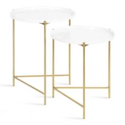 Ulani 18.50 in. White Round Metal End Table with 2-Pieces by Kate and Laurel