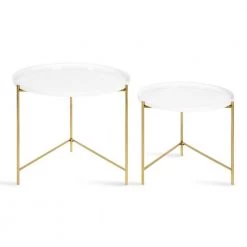 Ulani 22.50 in. White Round Metal End Table with 2-Pieces by Kate and Laurel -Sealy Sales Store white gold kate and laurel end side tables 220828 4f 1000