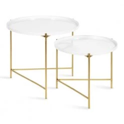 Ulani 22.50 in. White Round Metal End Table with 2-Pieces by Kate and Laurel