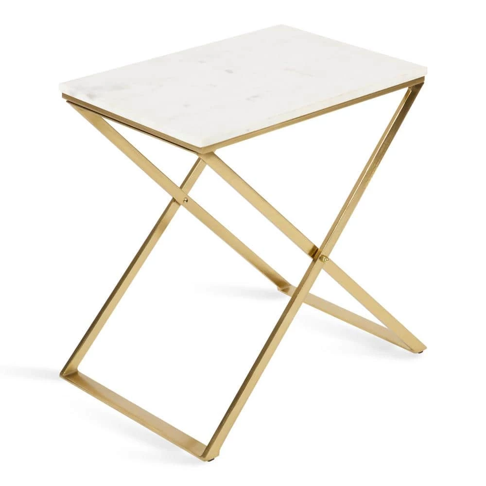 Laraway 20.25 in. White Rectangle Natural Stone Top End Table by Kate and Laurel 3 Laraway 20.25 in. White Rectangle Natural Stone Top End Table by Kate and Laurel
