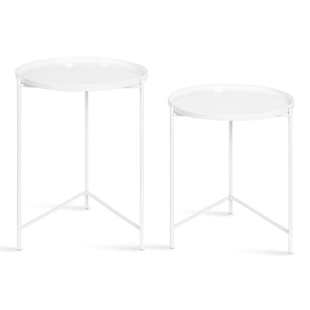 Ulani 18.50 in. White Round Metal End Table with 2-Pieces by Kate and Laurel 7 Ulani 18.50 in. White Round Metal End Table with 2-Pieces by Kate and Laurel - Image 5