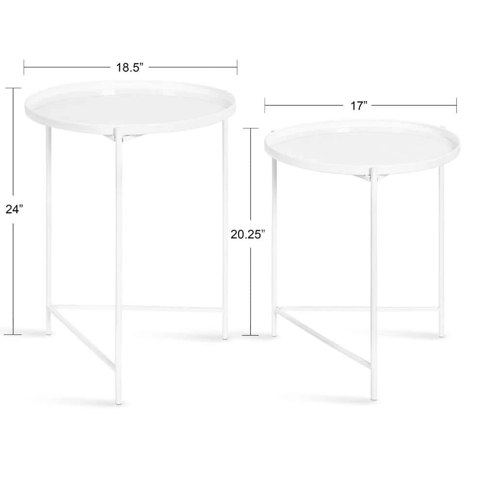 Ulani 18.50 in. White Round Metal End Table with 2-Pieces by Kate and Laurel 6 Ulani 18.50 in. White Round Metal End Table with 2-Pieces by Kate and Laurel - Image 4